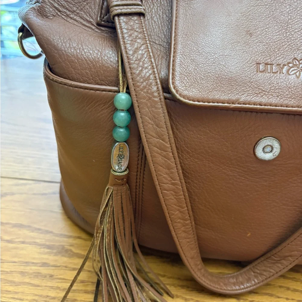 Leather Convertible Baby Bag in Cognac with Tassel Accent